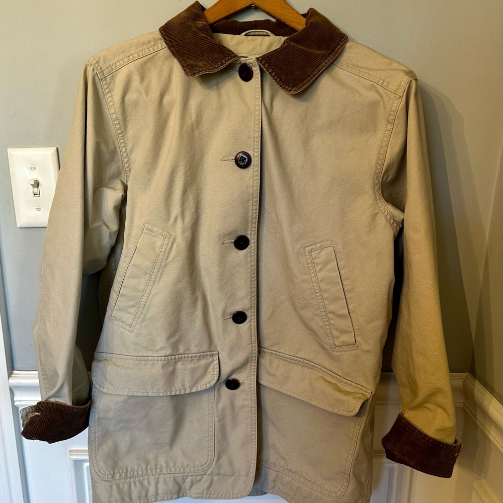 LL Bean Womens Barn Chore Coat Lined Canvas Corduroy Khaki Med P 0BGX3 L.L. Bean